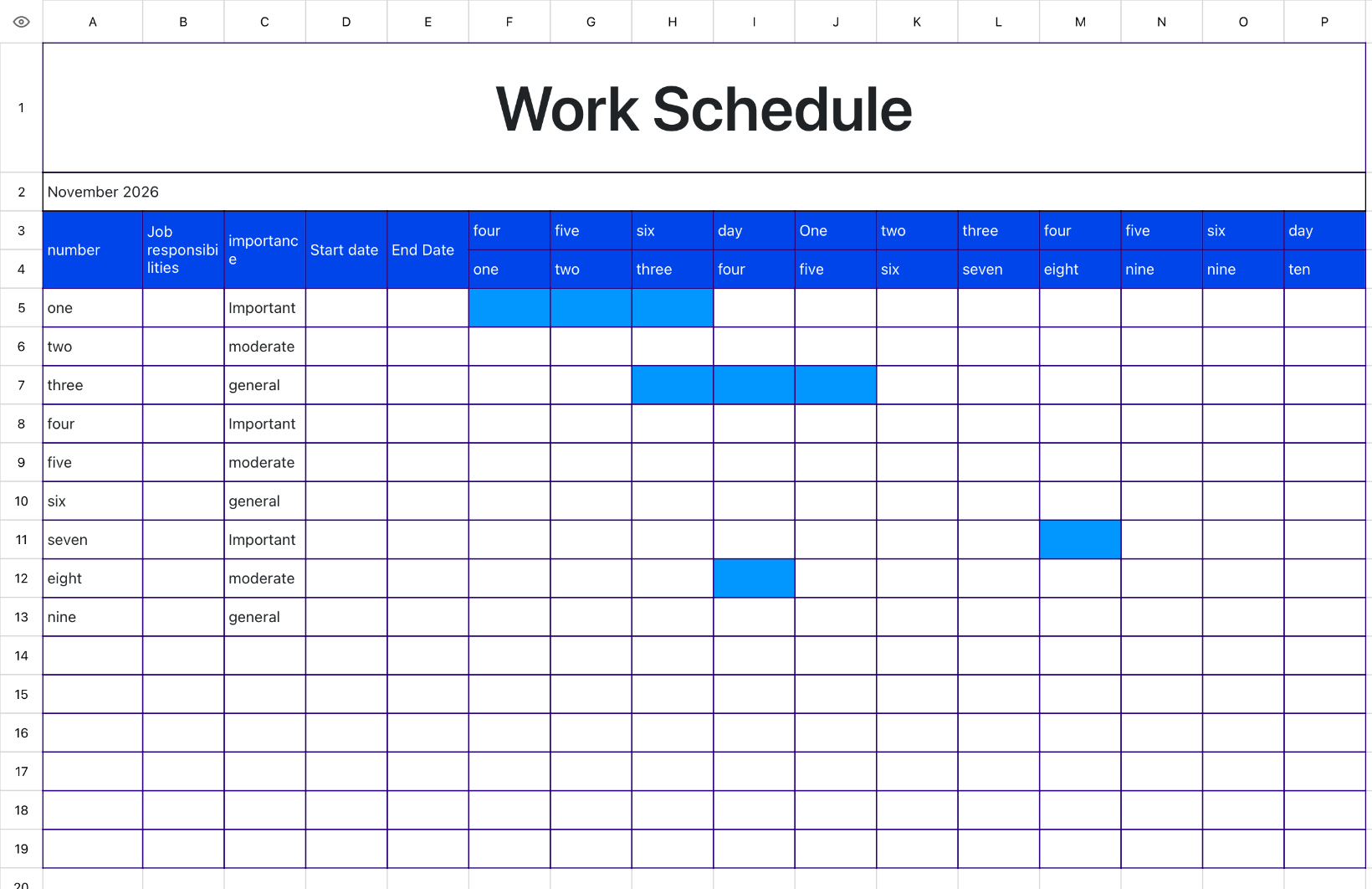 Study and Work Schedule